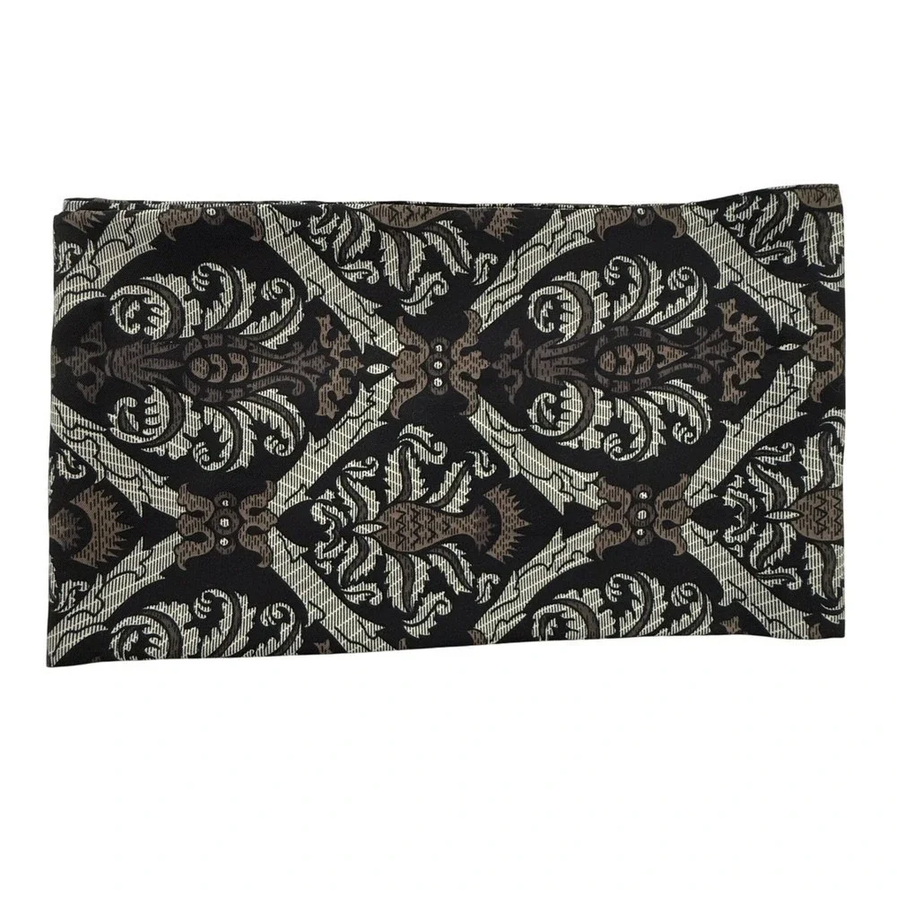 Damask Print Scarf Skinny Long Neck Brown Black Tan Patterned About 59x8 In